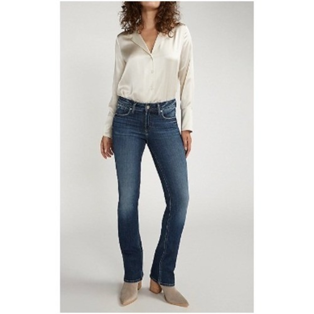 Silver Jeans Co. Women's Dark Sandblaste Elyse Mid Rise Slim Boot Jeans NWOT 33